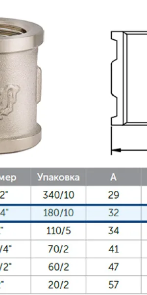 Муфта латунная 3/4" (20мм)