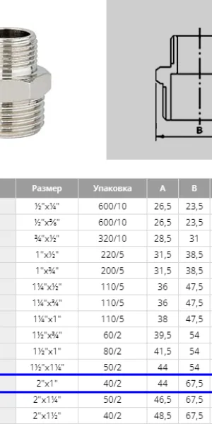 Переходник латунный 2"х1" (50х25мм)