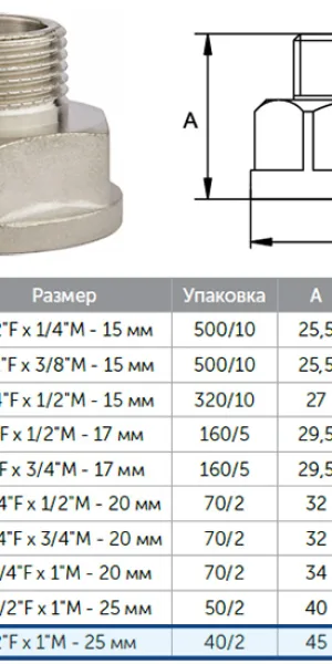Переходник латунный 2"гайка х1"штуцер (50х25мм)