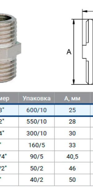 Переходник латунный 3/8"х3/8" (10х10мм)