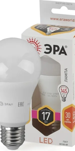 Лампа светодиодная груша 17W ЭРА  LED A60-17W-827-E27 тёплый свет  Б0031699