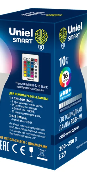 Лампа светодиодная Uniel Smart UL-00006530, E27, A60, 10 Вт, 4000 К