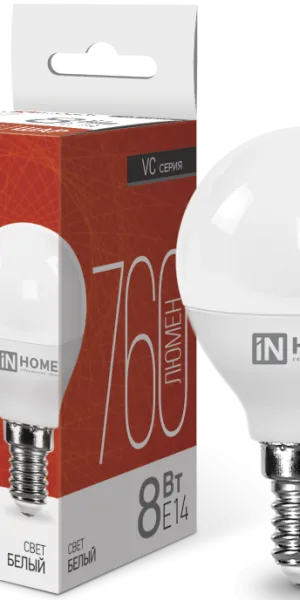 Лампа Светодиодная LED-ШАР-VC 8Вт 230В Е14 4000К 760Лм IN HOME 4690612020556