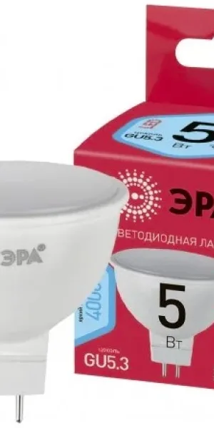Лампа светодиодная GU5.3 5(35)W ЭРА ECO LED MR16-5W-840-GU5.3 220В 840 дневной свет  Б0049639
