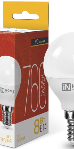 Лампа Светодиодная LED-ШАР-VC 8Вт 230В Е14 3000К 760Лм IN HOME 4690612020549