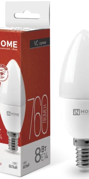 Лампа Светодиодная LED-СВЕЧА-VC 8Вт 230В Е14 4000К 760Лм IN HOME 4690612020433