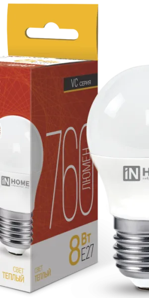 Лампа Светодиодная LED-ШАР-VC 8Вт 230В Е27 3000К 760Лм IN HOME 4690612020563