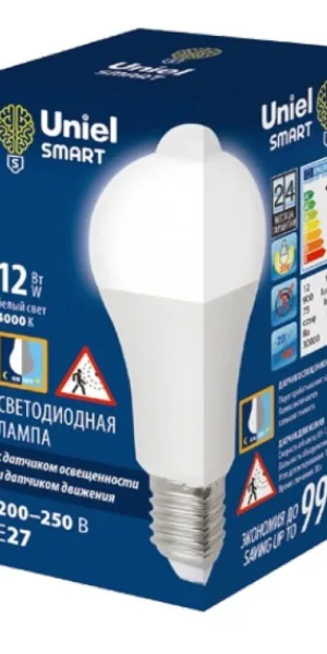 Лампа светодиодная груша 10W Uniel A60 Е-27 с датчиком освещённости 4000К UL-00005710