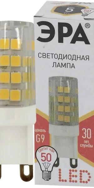Лампа светодиодная G9 Эра 5W 220V 827  тёплый свет, кукуруза Б0027863