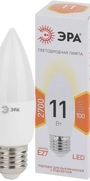 Лампа светодиодная свеча Е-27 11W Эра 827 тёплая свет В-35 Б0032981