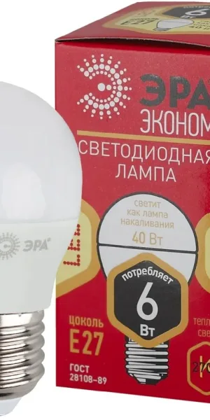 Лампа светодиодная шарик Е-27 6W Эра 827  теплый свет Р-45  Б0049643