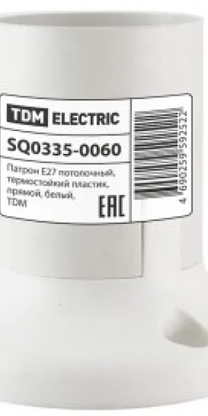 Патрон E27 прямой настенный, термостойкий пластик, белый, TDM, SQ0335-0060