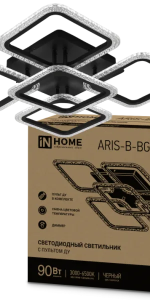 Светильник диодный ELEGANT ARIS-B-BG 90W 3000-6500К 7000Лм чёрный, пульт ДУ IN HOME 4690612043241