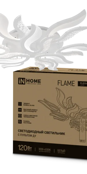 Светильник диодный ELEGANT FLAME 120Вт 3000-6500K 8400Лм 1035х895х120мм пульт, белый IN HOME 51543