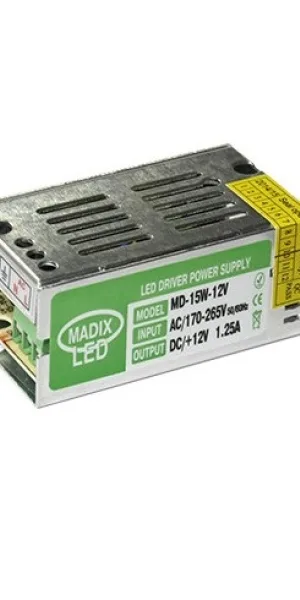 Трансформатор (блок питания) для светодиодной ленты "MadixLED" 12V, 15Вт, IP20