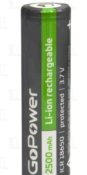 Аккумулятор 18650 protected Li-ion 2500mAH 3.7В GoPower с защитой 00-00018354