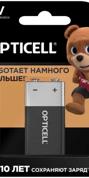 Батарейки OPTICELL 6LR61 9В крона, щелочная/алкалиновая, 1шт 5051003