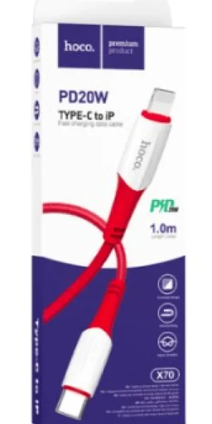 Кабель HOCO X70 Type-C (m)-Lightning (m) 1.0м 20W нейлон красный 6931474760401