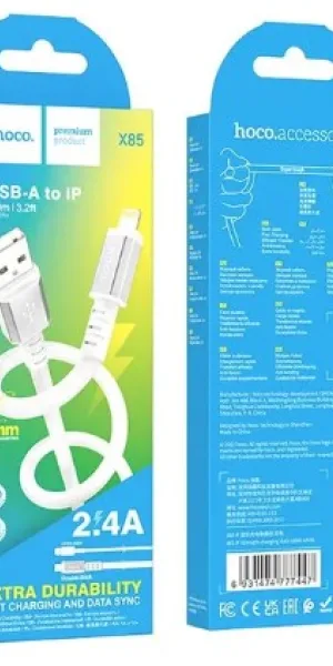 Кабель Hoco X85 USB (m)-Lightning (m) 1.0м 2.0A TPE белый 6931474777447