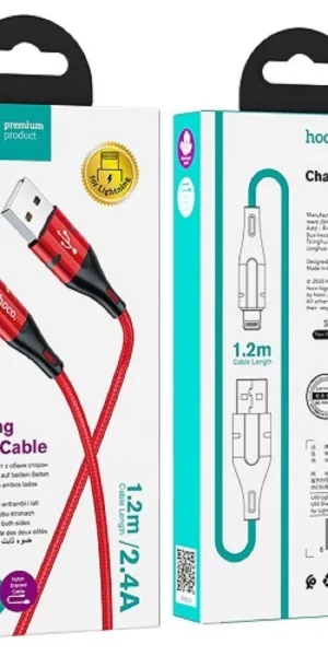 Кабель Hoco U93, USB - Lightning, 2.4А, 1.2м, индикатор, красный 7550655
