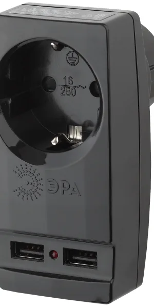 Адаптер сетевой c USB ЭРА SP-1e-USB черный Б0026333