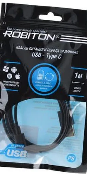 Кабель USB ROBITON P6 USB A - Type-C, Charge&Sync, 1м черный PH1