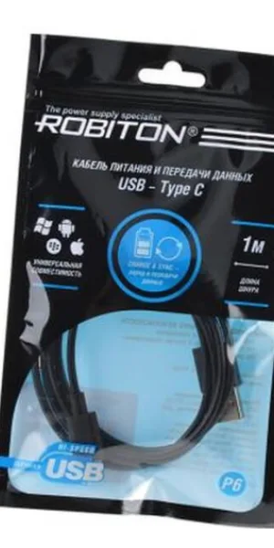 Кабель USB ROBITON P6 USB A - Type-C, Charge&Sync, 1м черный PH1