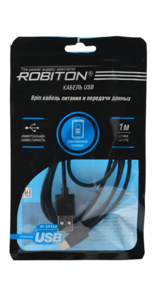 Кабель USB ROBITON P7 USB A - 8pin (AppleLightning), Charge&Sync, 1м черный PH1