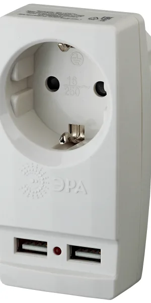 Адаптер сетевой c USB ЭРА SP-1e-USB белый Б0026332