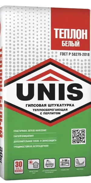 Штукатурка гипсовая Unis Теплон белый 30 кг