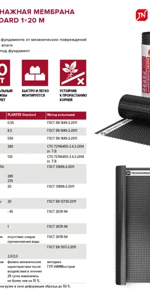 Защитно-дренажная мембрана профилированная Технониколь Planter Standard 20x1 м 20 м²