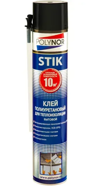 Клей-пена полиуретановый Polynor Stik для теплоизоляции 1000 мл