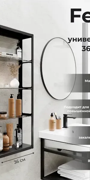 Стеллаж для ванной Март Ferro 36x85 см цвет чёрный