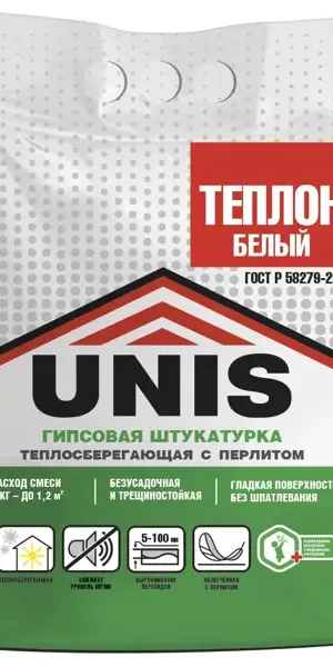 Штукатурка гипсовая Unis Теплон белый 5 кг
