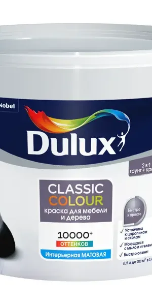 Краска для мебели и дерева Dulux Classic Colour моющаяся матовая цвет белый база А 2.5 л