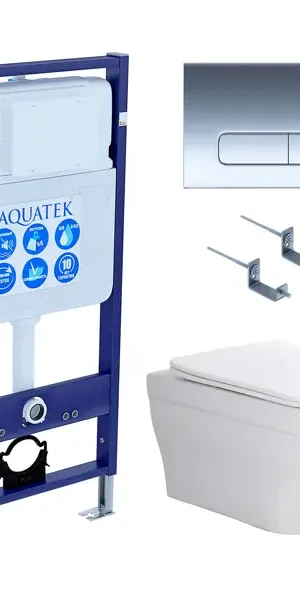Комплект инсталляция с унитазом Aquatek Амадео безободковый с микролифтом с клавишей цвет хром