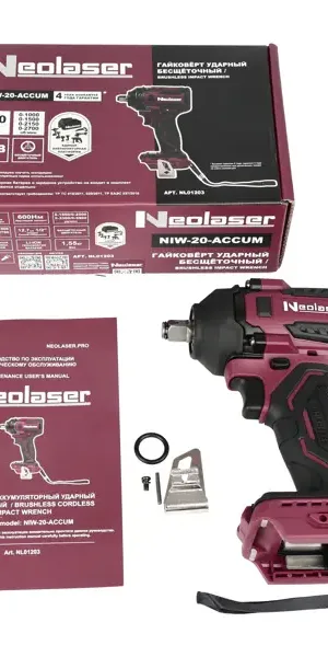 Гайковерт аккумуляторный ударный бесщеточный Neolaser NIW20ACCUM, 20 В Li-Ion без Акб и Зу, 600 Нм