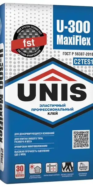 Клей для плитки Unis U-300 Maxiflex C2TES1 армированный 25 кг