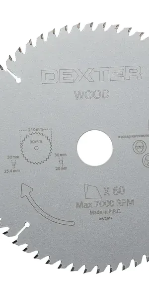 Диск пильный по дереву Dexter FD-E032103060T 60Т 210x30x1.5 мм, кольца: 20 и 25.4