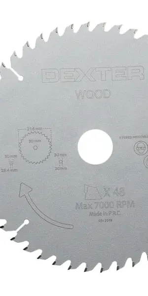 Диск пильный по дереву Dexter FD-E032163048T 48Т 216x30x1.5 мм, кольца: 20 и 25.4