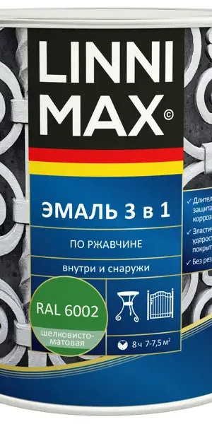 Грунт-эмаль по ржавчине 3 в 1 Linnimax цвет зеленый полуматовый 0.75 л