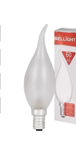 Лампа накаливания Bellight E14 230 В 60 Вт свеча на ветру матовая 3 м2 свет тёплый белый