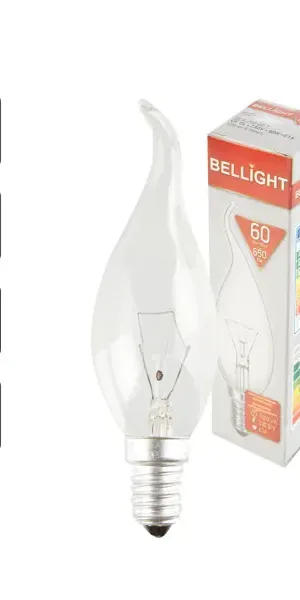 Лампа накаливания Bellight E14 230 В 60 Вт свеча на ветру прозрачная 3 м2 свет тёплый белый