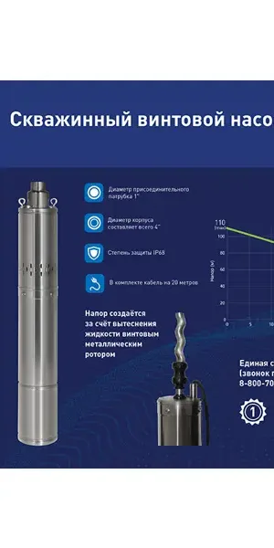 Насос садовый скважинный Oasis 37/110, высота подъема 110 м, кабель 20м, 2220 л/час