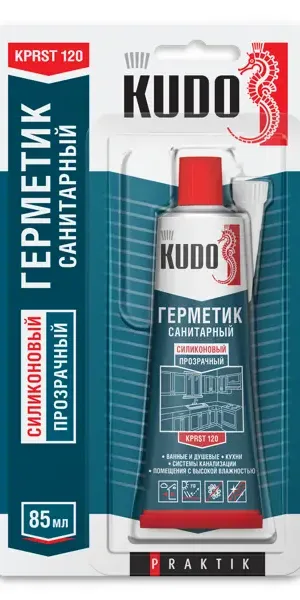 Герметик силиконовый Kudo Praktik санитарный уксусный прозрачный тюбик 85 мл