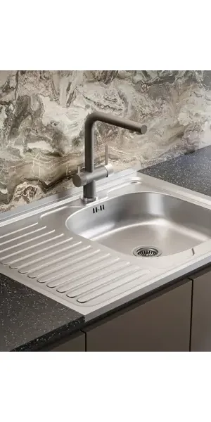 Мойка для кухни накладная правая с крылом S-220 60x80 см глубина чаши 14 см нержавеющая сталь
