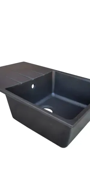Мойка для кухни врезная с крылом Delinia LM1 78x50 см глубина чаши 20 см кварц цвет черный