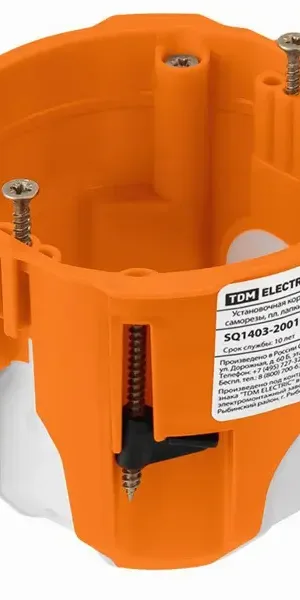 Подрозетник TDM Electric двухкомпонентный 73x65 мм под гипсокартон IP30 с саморезами и лапками цвет оранжевый