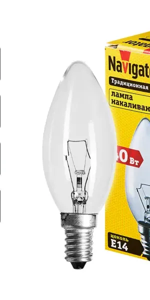 Лампа накаливания Navigator E14 230 В 40 Вт свеча прозрачная 400 лм теплый белый цвет света