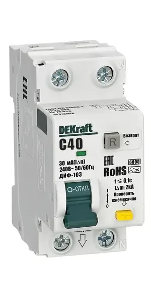 Дифференциальный автомат Dekraft ДИФ-103 1P+N C40 А 30 мА 6 кА AC 16315DEK